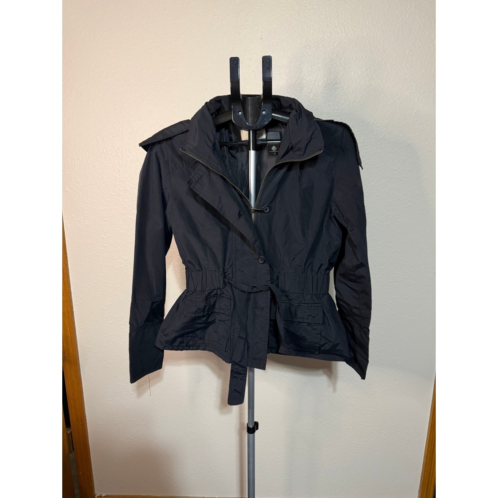 Merona Womens Blackโ Utility Jacket Cinched Waist Detachable Hood Medium